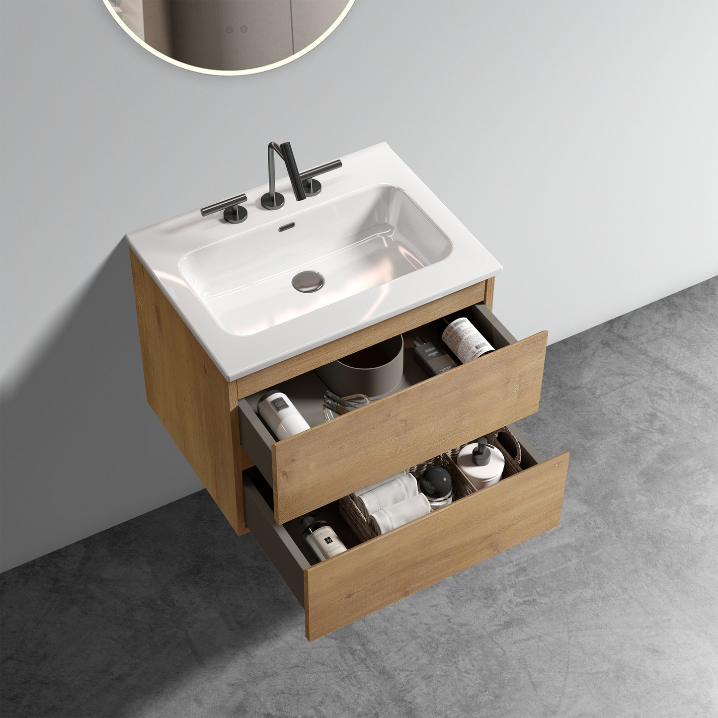 Wall Mount 24" Natural Oak Bathroom Vanity