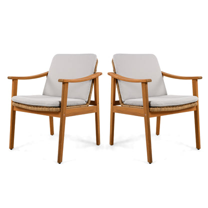 Outdoor Dining Chairs Set of 2, Teak Color Acacia Wood Frame