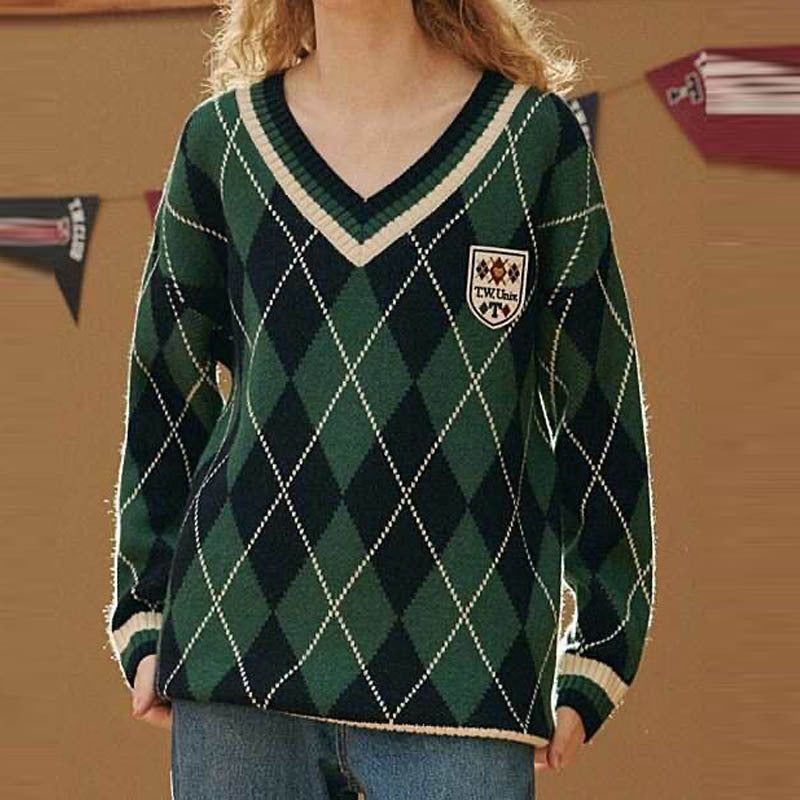 New Product Wholesale Diamond Sweater Women's V-neck Pullover