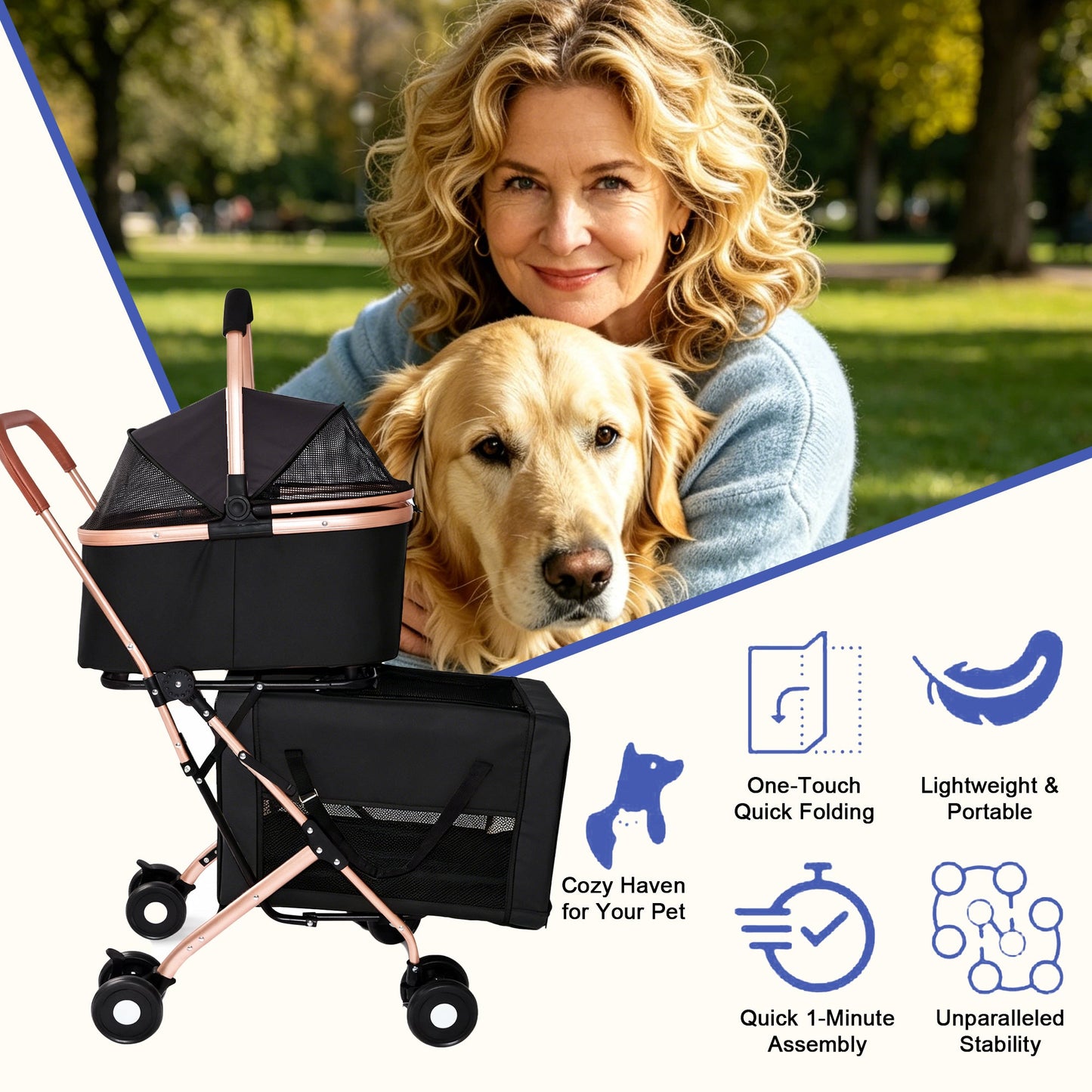 Double Pet Stroller for Small and Medium Dogs and Cats