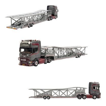 Flame Scania Car Carrier Transport Truck Grey Red 1:64 - Limited to 299 Pcs