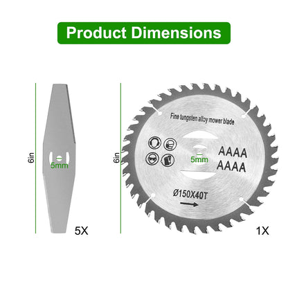 6Pcs High Carbon Steel Alloy Weed Cutter Attachments 5Pcs Metal Blades 1Pc Circular Saw Blade 6in Suitable for Weed Trimming Bush Pruning Tree Cutting