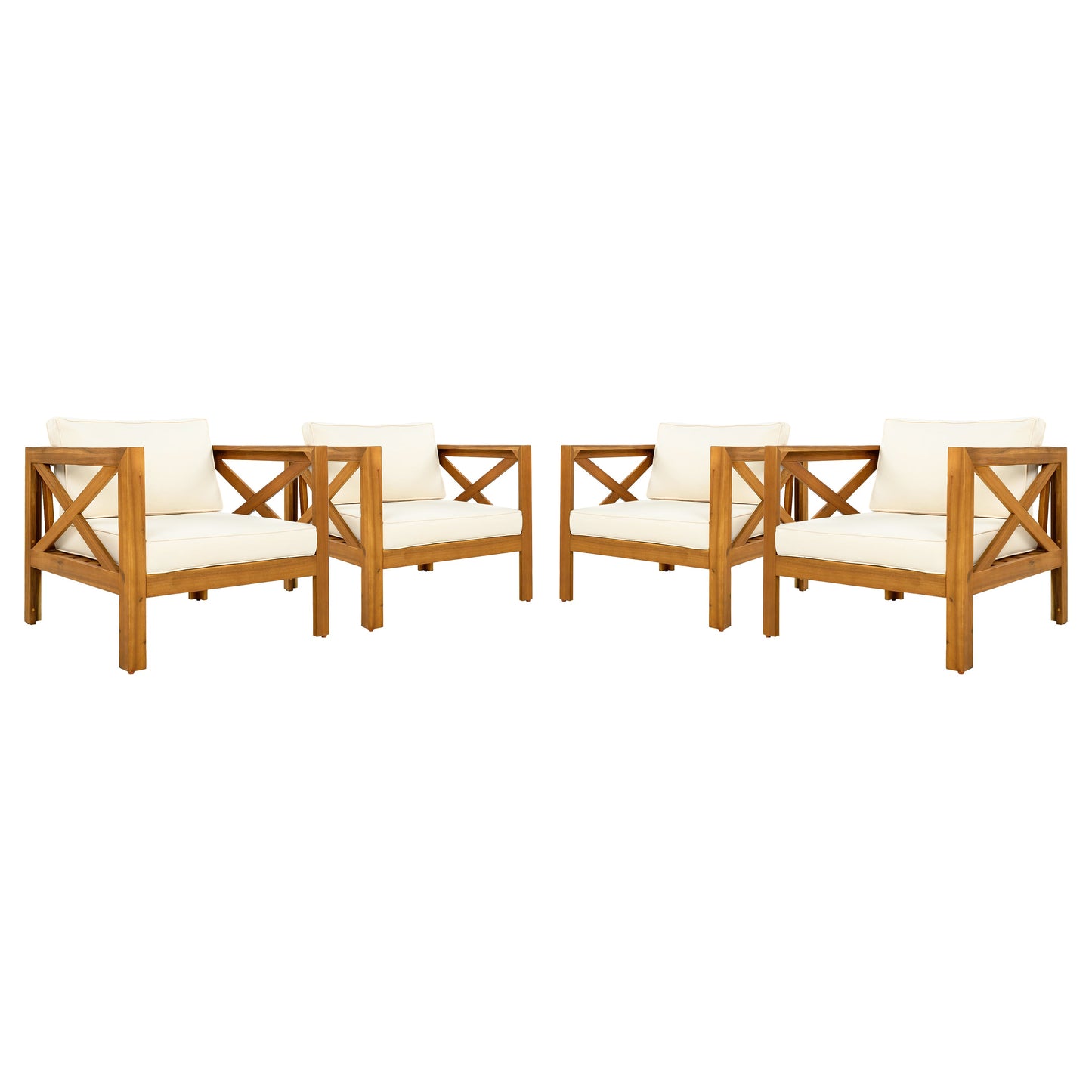 Outdoor Acacia Wood Club Armchair with Cushions (Set of 4)