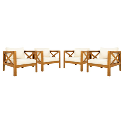 Outdoor Acacia Wood Club Armchair with Cushions (Set of 4)