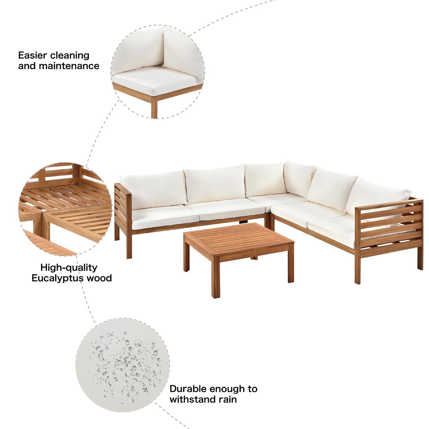 Wood Structure Outdoor Sofa Set with Beige Cushions