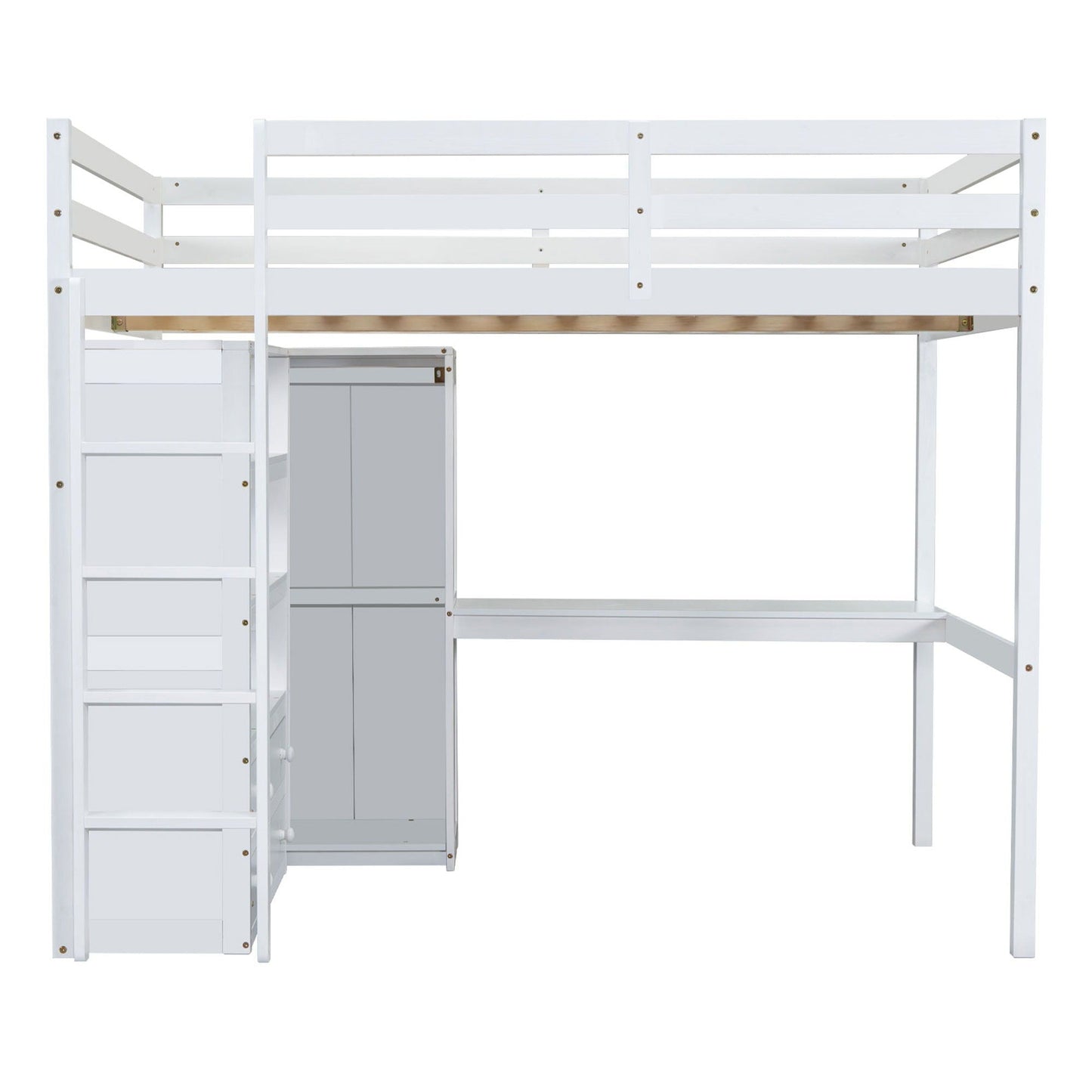 Loft Bed With Built In Wardrobe, Desk, Shelves And Drawers