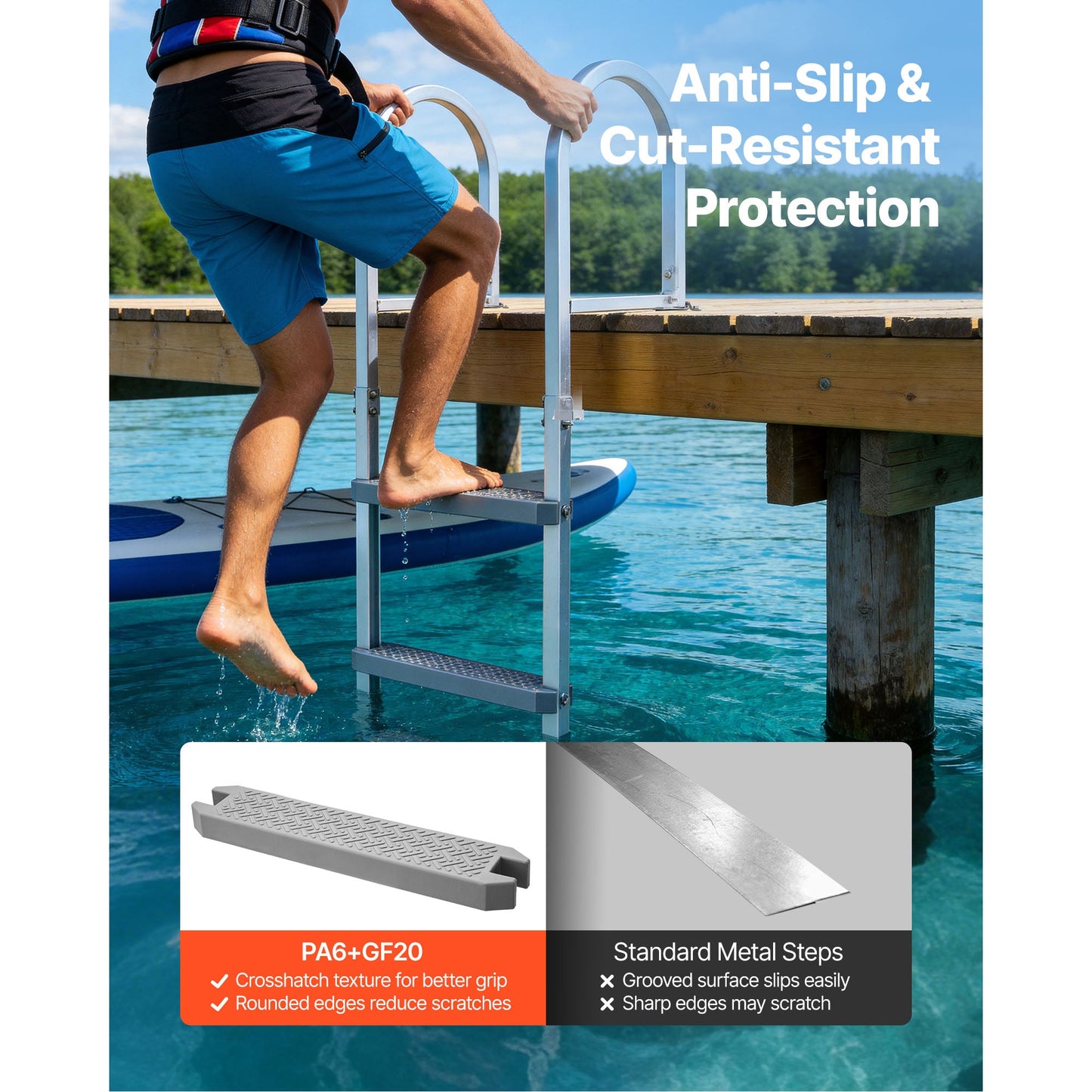 Removable Dock Ladder, 4 Steps, Aluminum Alloy Pontoon Boat Swim Ladder