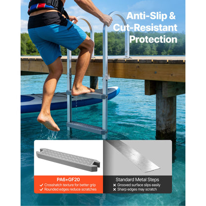 Removable Dock Ladder, 4 Steps, Aluminum Alloy Pontoon Boat Swim Ladder