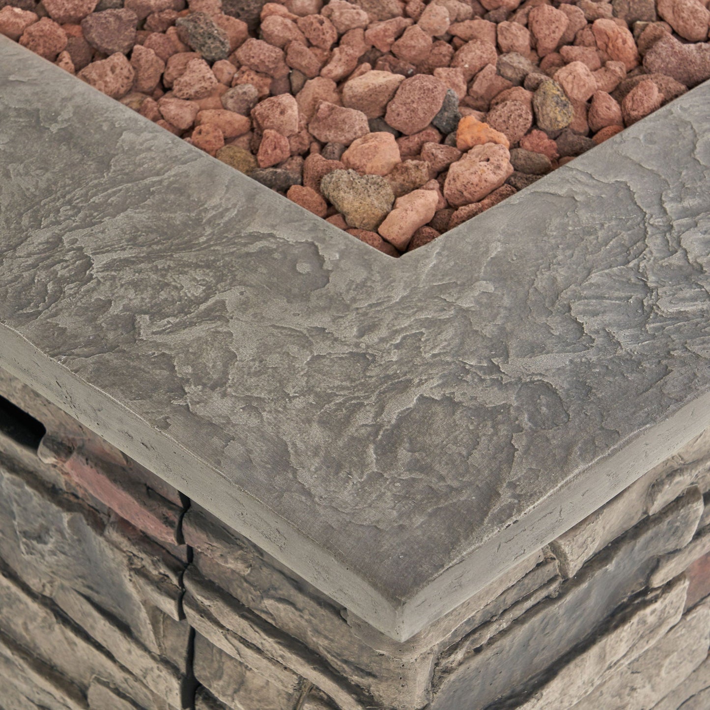 Classic Design Square Fire Pit With Top And 40,000 Btu Heat Output - Stone Gray