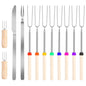 Stainless Steel Roasting Sticks Set 31.9in Extendable Telescoping Marshmallow Hot Dog Fork Skewers Set w/ Corn Needles Fork Knife For BBQ Fire Pit Cam