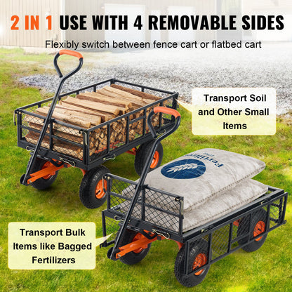 Metal Garden Dump Cart with Easy-Assemble Frame and Convertible Handle