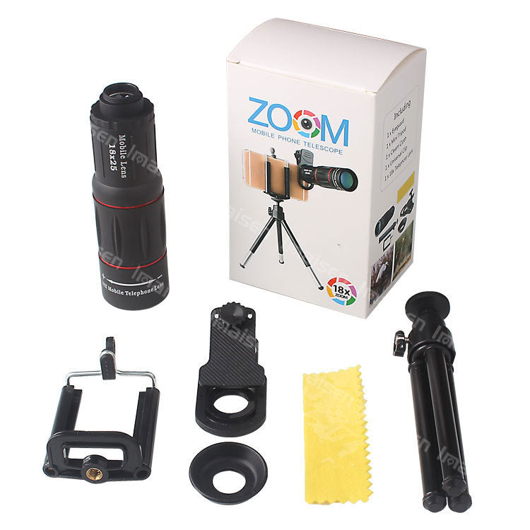 18X Zoom Telescope Lens for iPhone & Samsung Smartphones - Universal Clip & Tripod Included