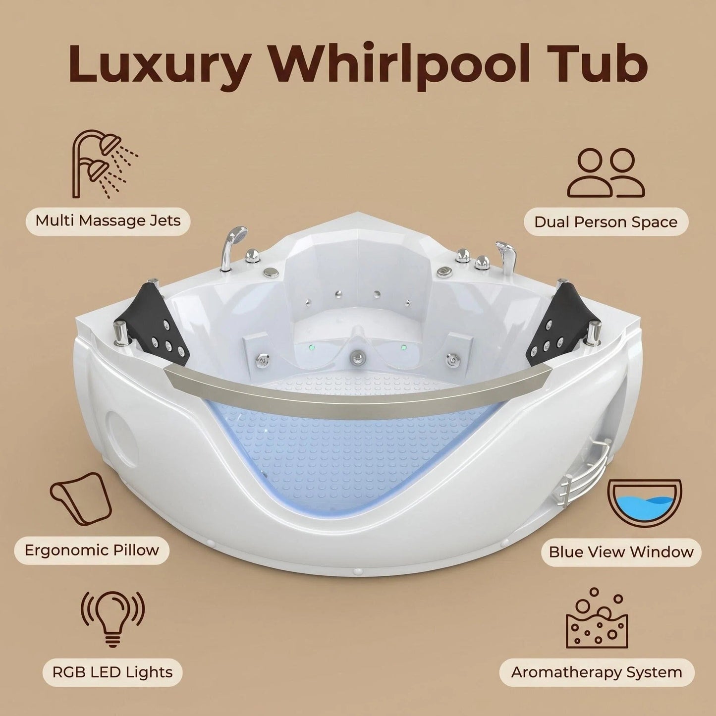 59" Light Luxury Double Corner Whirlpool Bathtub