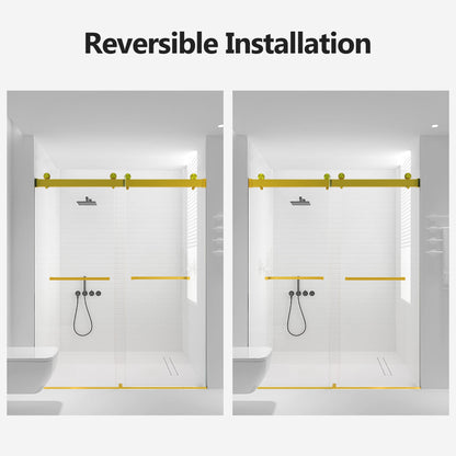 56-60 Inch Width by 76 Inch Height Frameless Double Sliding Soft-Close Shower Door