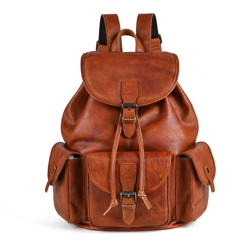 Retro Full-grain Leather Mens Backpack