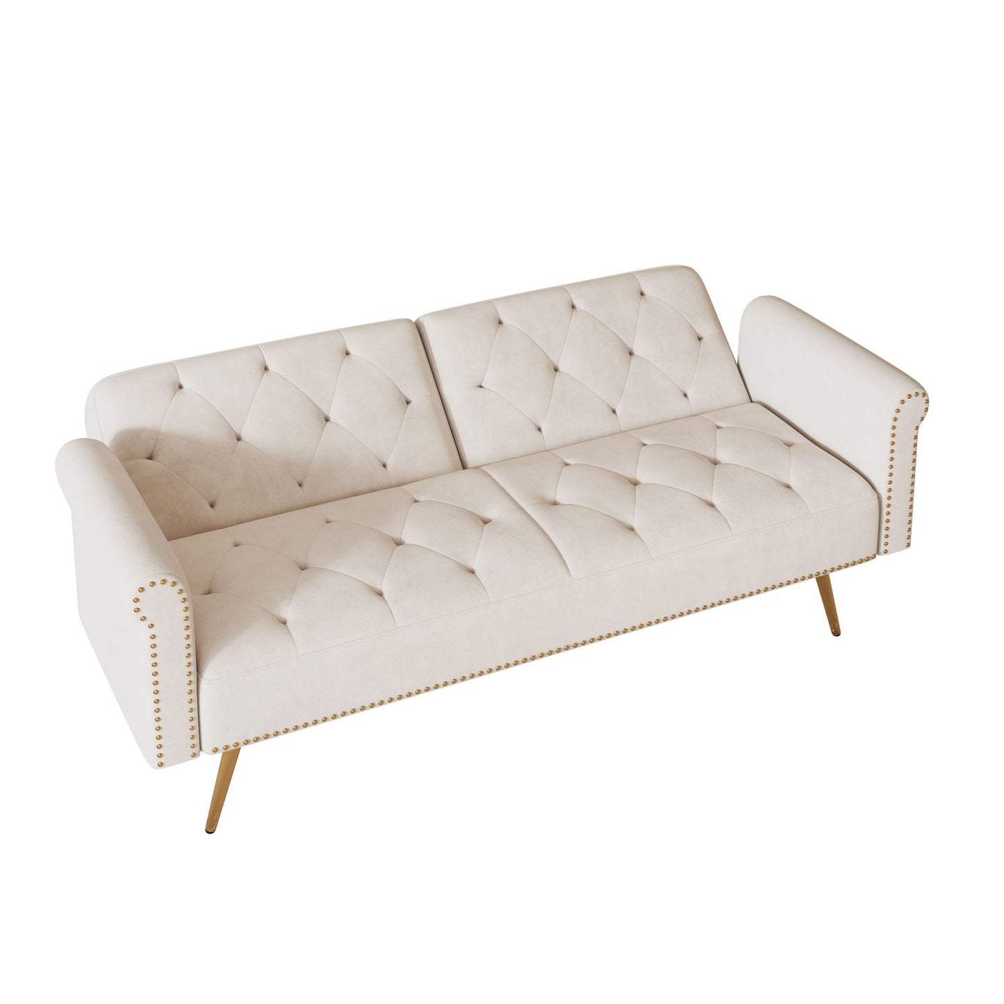 Luxurious Sofa Bed With Nail Head Trim And Matching Pillow