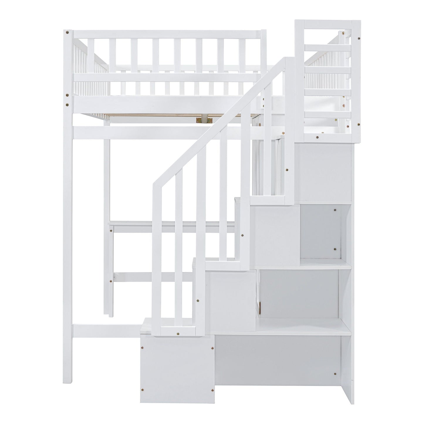 Loft Bed With Bookshelf, Drawers, Desk, And Wardrobe