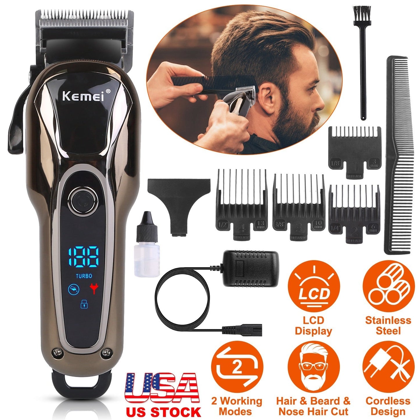 Rechargeable Electric Hair Clipper Cordless Clipper Hair Trimmer Shaver Barber Clipper Hair Cutting Machine