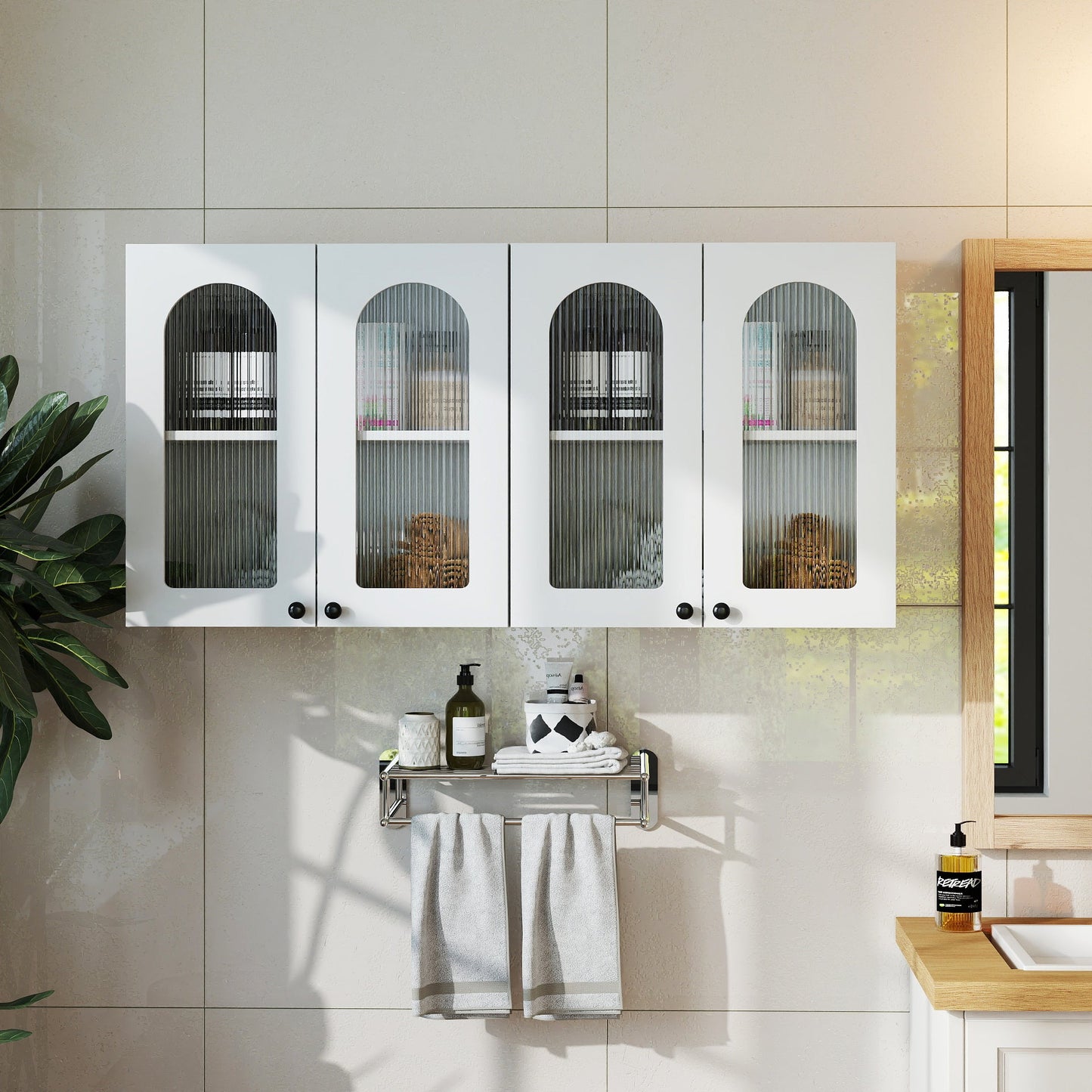 Wall Cabinet with Arched Glass Door and Adjustable Shelves