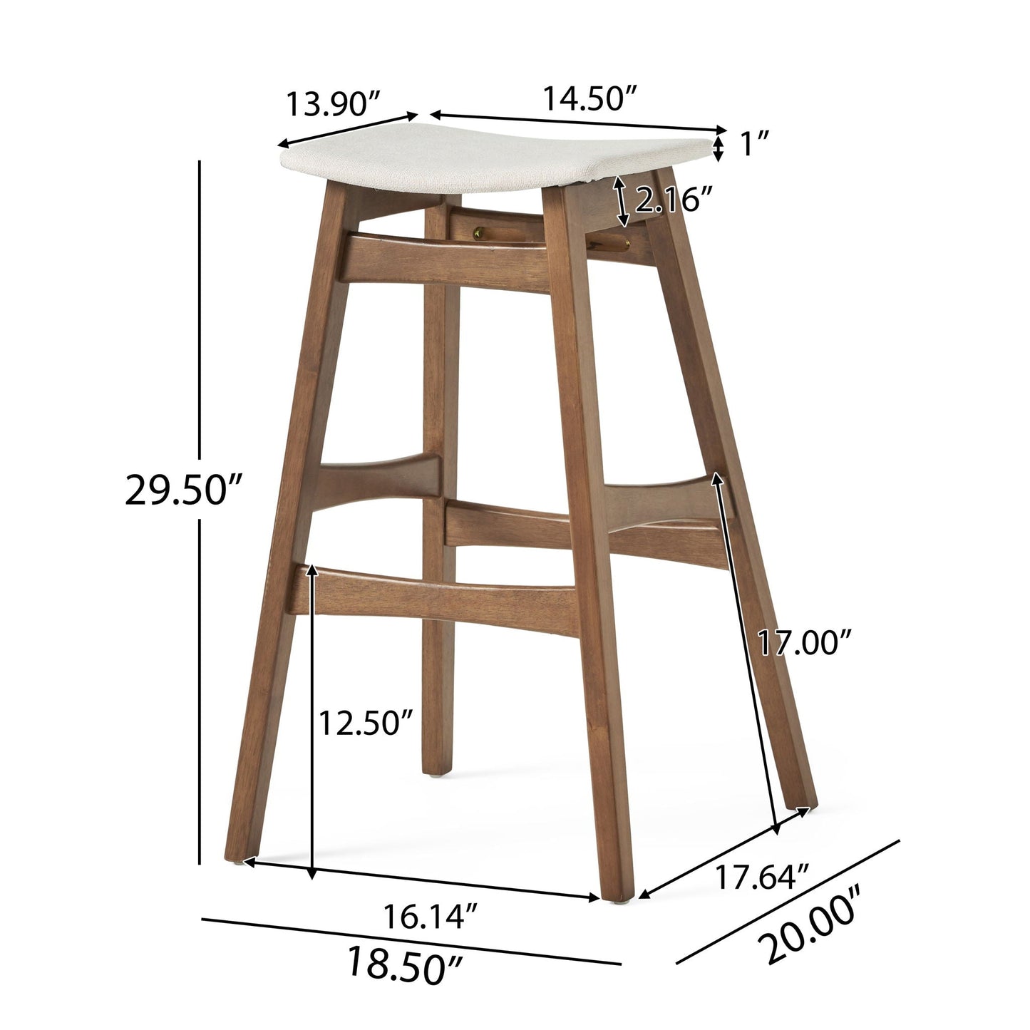 Mid Century Modern Bar Stool Set With Upholstered Seating