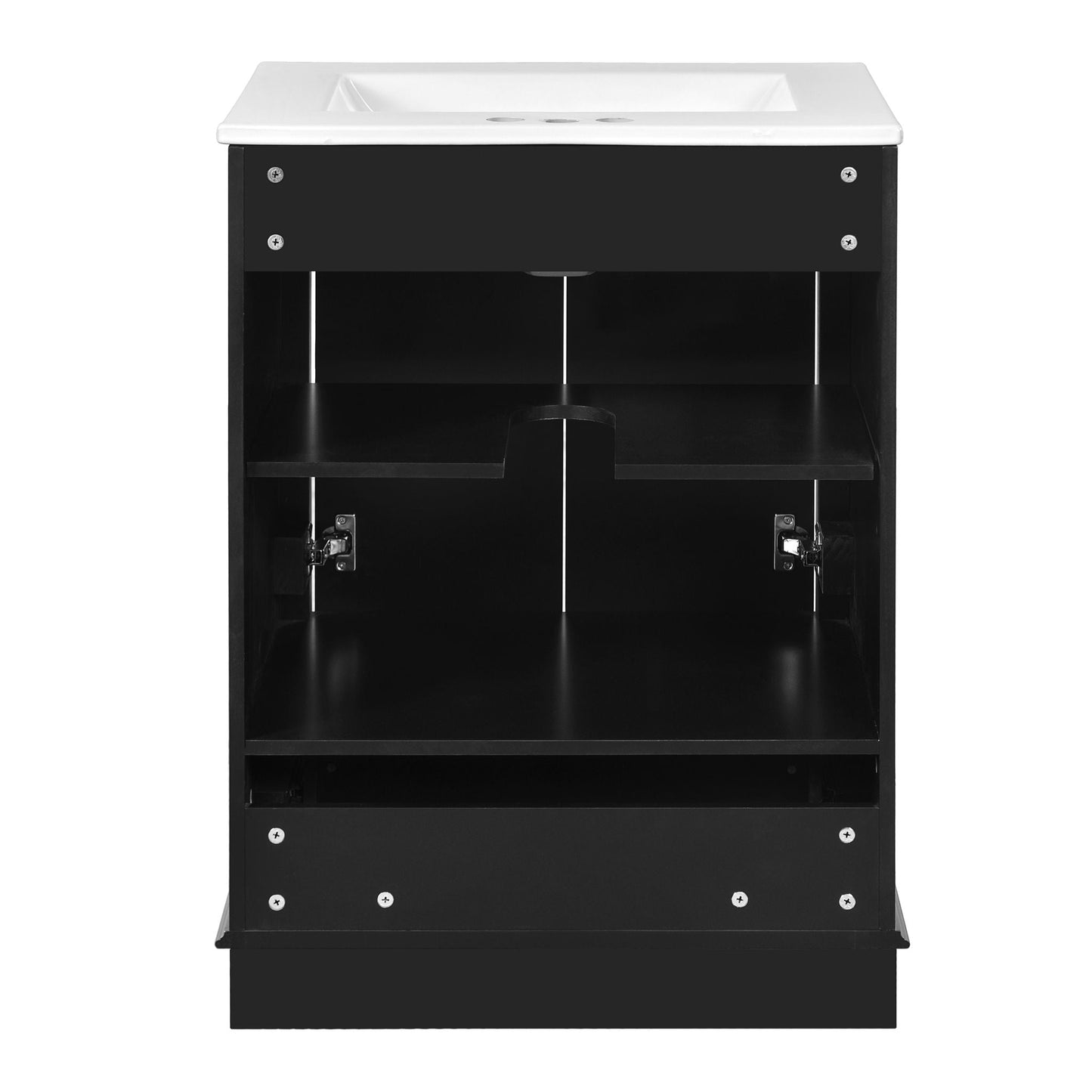 Bathroom Vanity With Ceramic Sink Combo, Modern Freestanding Storage Cabinet With Silver Handles