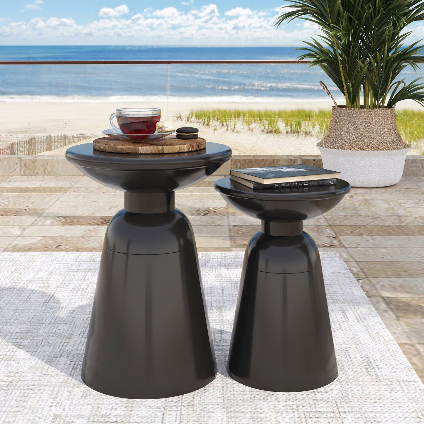 Serenita Outdoor Side Tables With Flared Design (Set of 2)