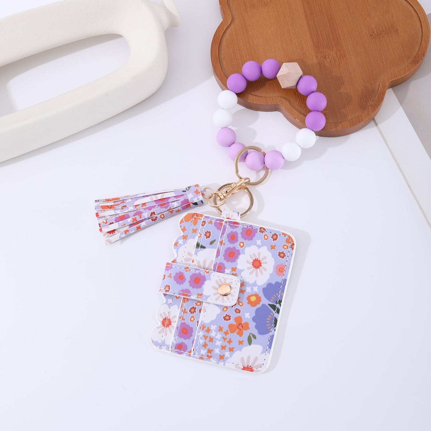 Printed Leather Wallet Keychain For Women