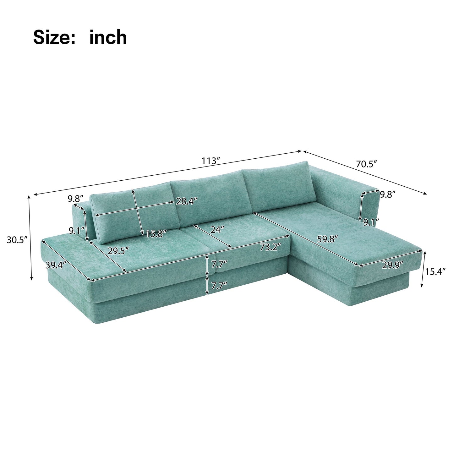 L-Shaped Modular Sofa With Double Layer Cushion