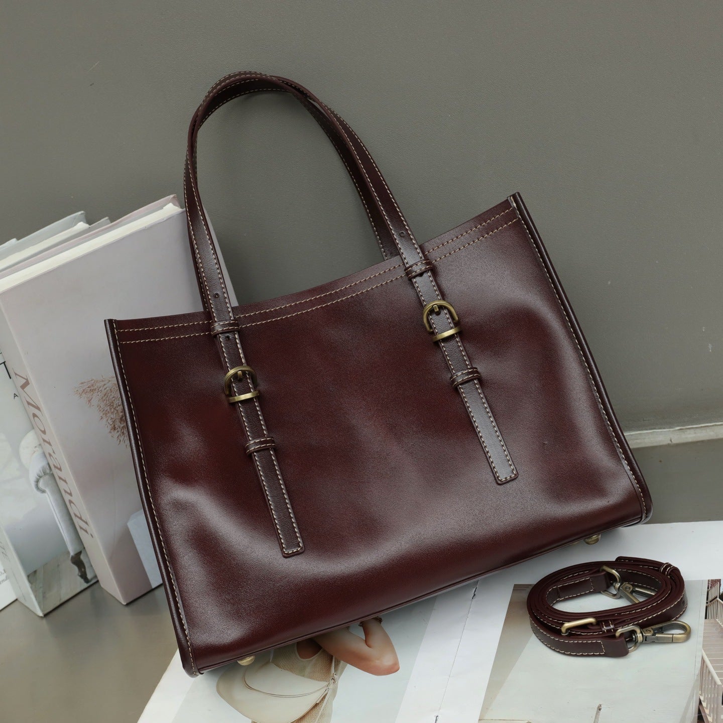New Genuine Leather Women's Bag, Top-grain Cowhide Shopping Bag, Luxury Feel, Commuter Handbag, Single Shoulder And Crossbody Bag