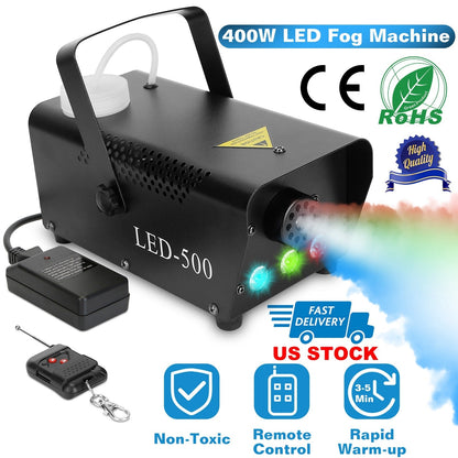 400W Fog Machine RGB LED Party Club DJ Fogger Rapid Heating Remote Control Wedding Stage Smoke Machine