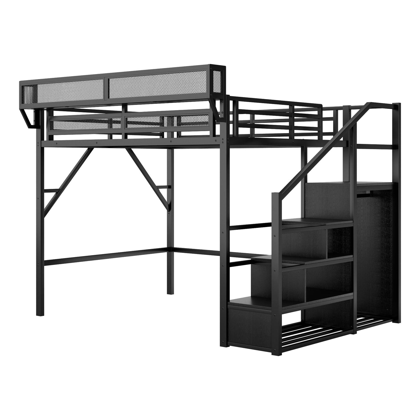 Loft Bed With Storage Shelves, Wardrobe