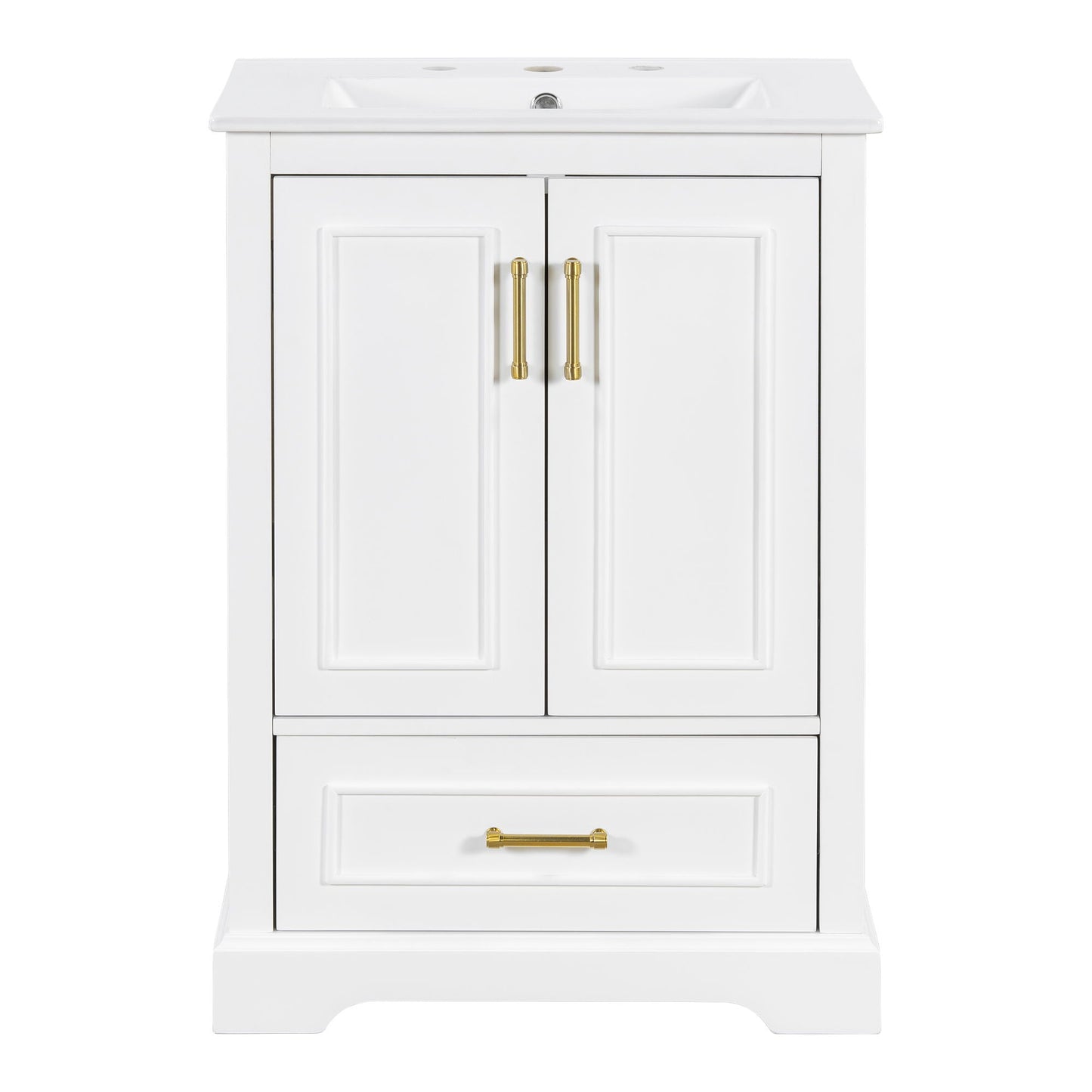 Bathroom Vanity With Sink, 1 Divided Drawer And 2 Soft Close Doors With Double Shelf
