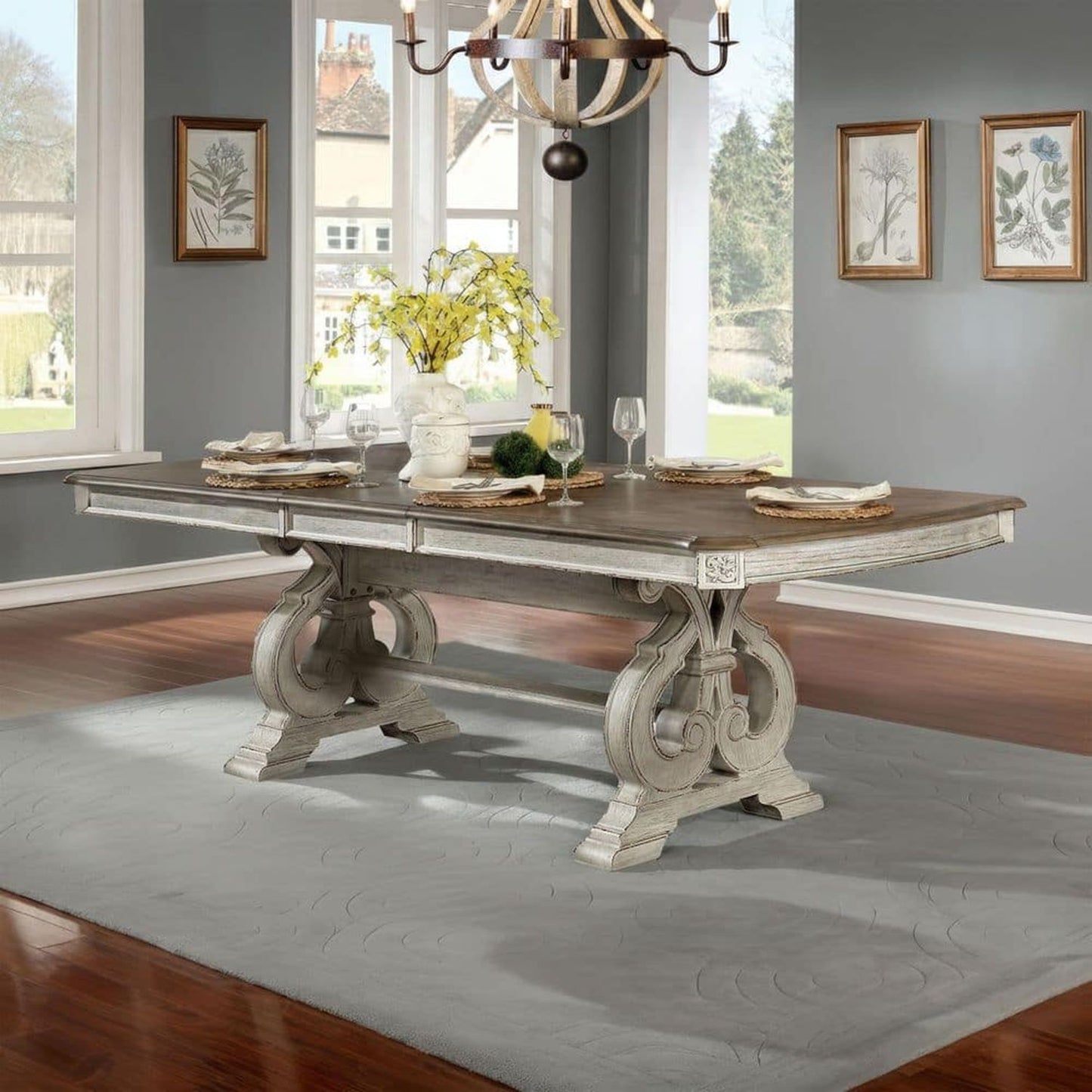 Rustic Dining Set With Table And Upholstered Chairs