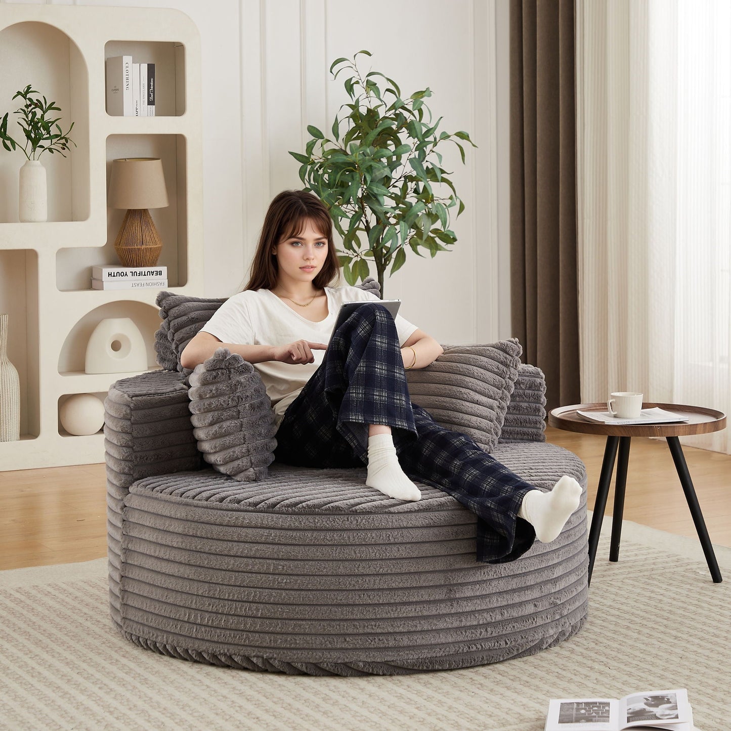 Modern Single Sofa With Backrest Pillow For Living Room
