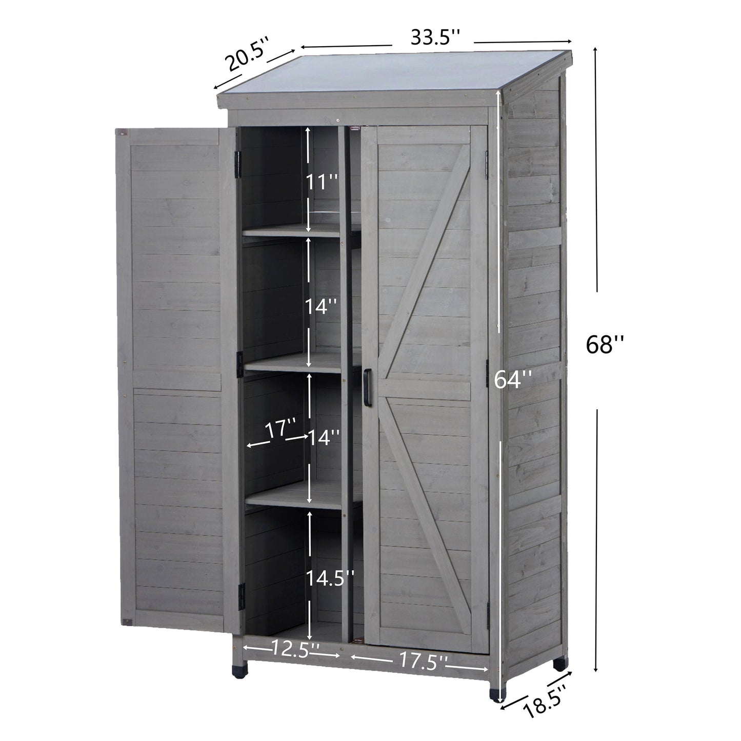 Outdoor Storage Shed With Vertical Tool Cabinet For Backyard