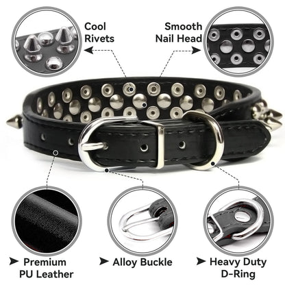Small Spiked Black Dog Cat Collar For Small Medium Dogs Boy Male - Adjustable Studded Puppy Collars - Soft Padded Punk Leather Dog Collar For Chihuahua French Bulldog Pug