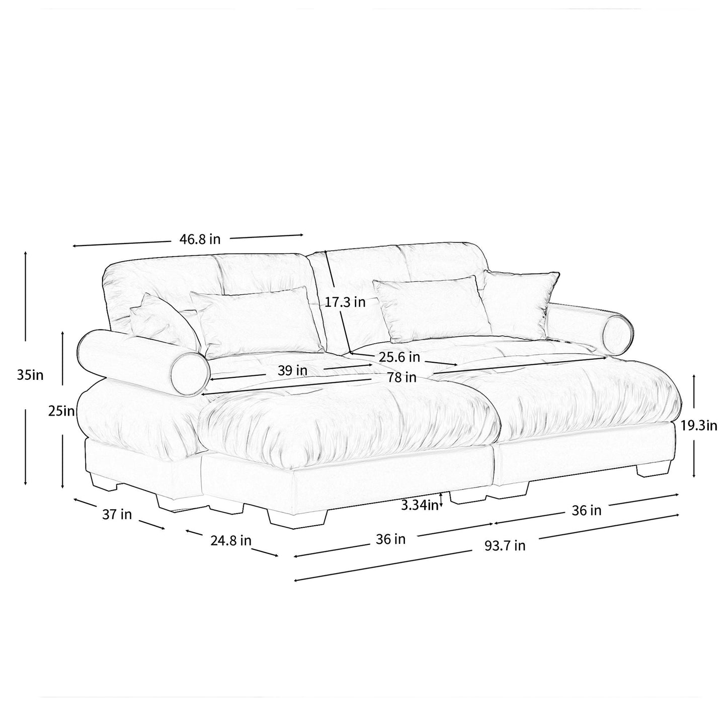 Super Comfort Oversized Modular Sectional Sofa With Movable Ottoman