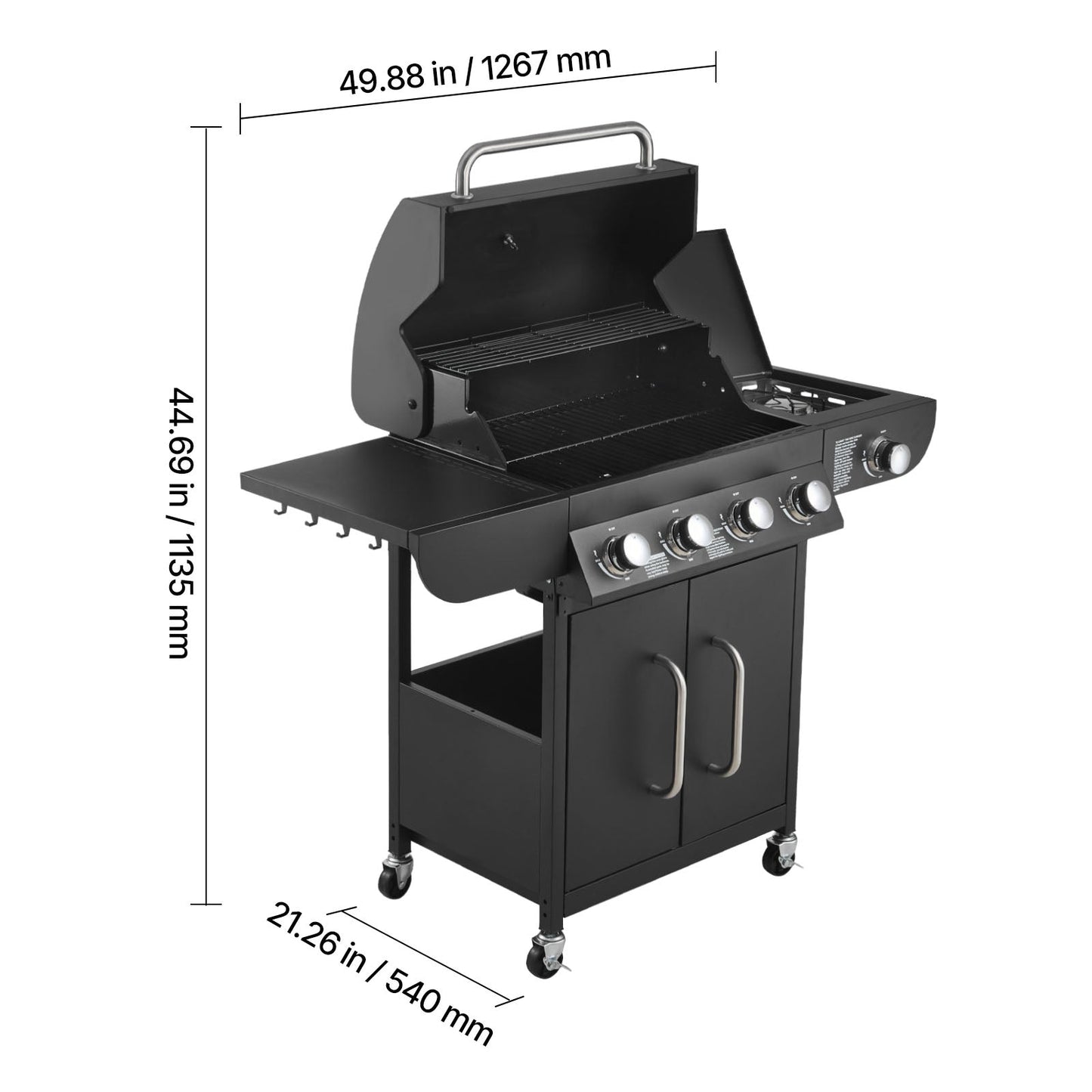 Gas Grill, 4 Burner Propane Gas Grill with Side Burner