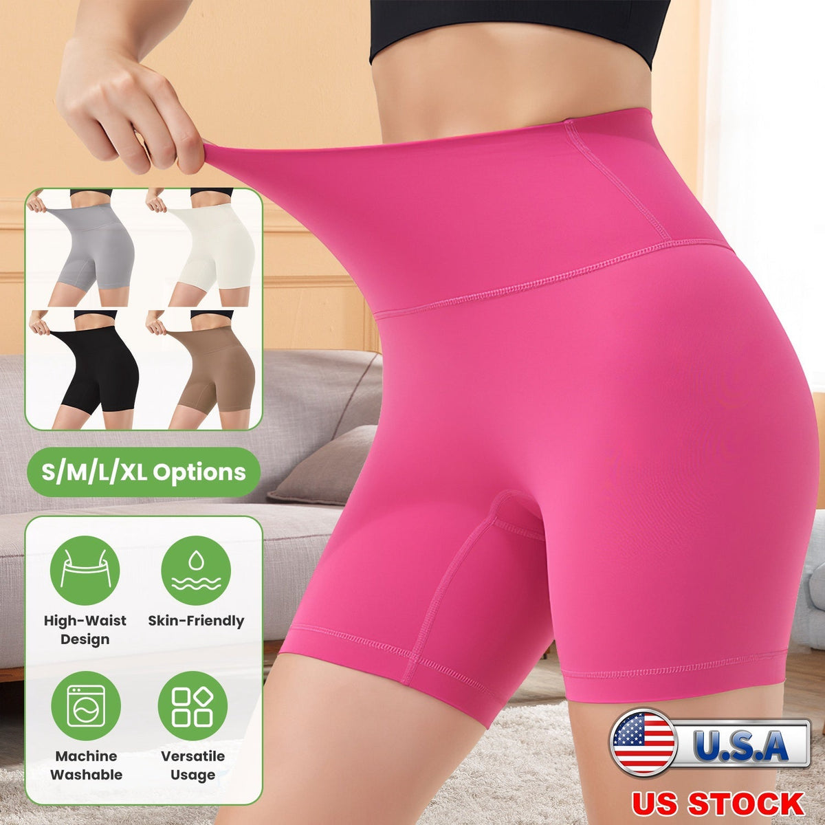 Women\'s High Waist Biker Shorts Tummy Control Pants Athletic Leggings Spandex Booty Shorts with 6.3In Inseam No Front Seam for Workout Yoga Running V