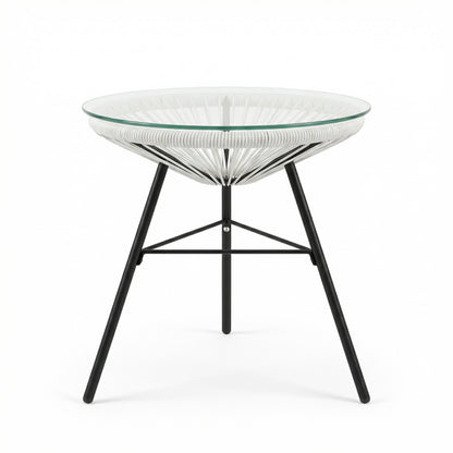 Nusa Outdoor Synthetic Wicker Glass-Top Side Table