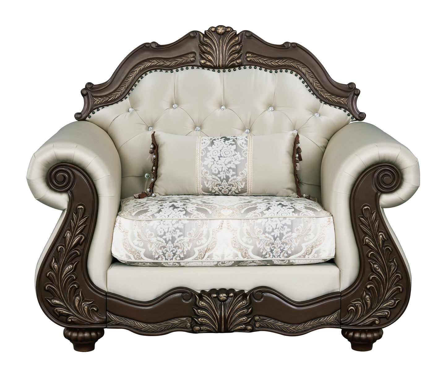 Pierce 2-Piece Traditional Living Room Set, Upholstered Loveseat and Accent Chair with Carved Wood Frame