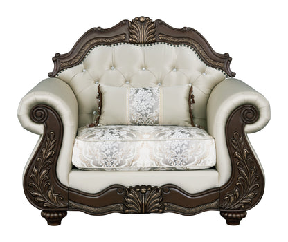 Pierce 2-Piece Traditional Living Room Set, Upholstered Loveseat and Accent Chair with Carved Wood Frame