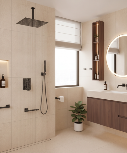 Shower System with Tub Spout and 12 Inch Shower Head