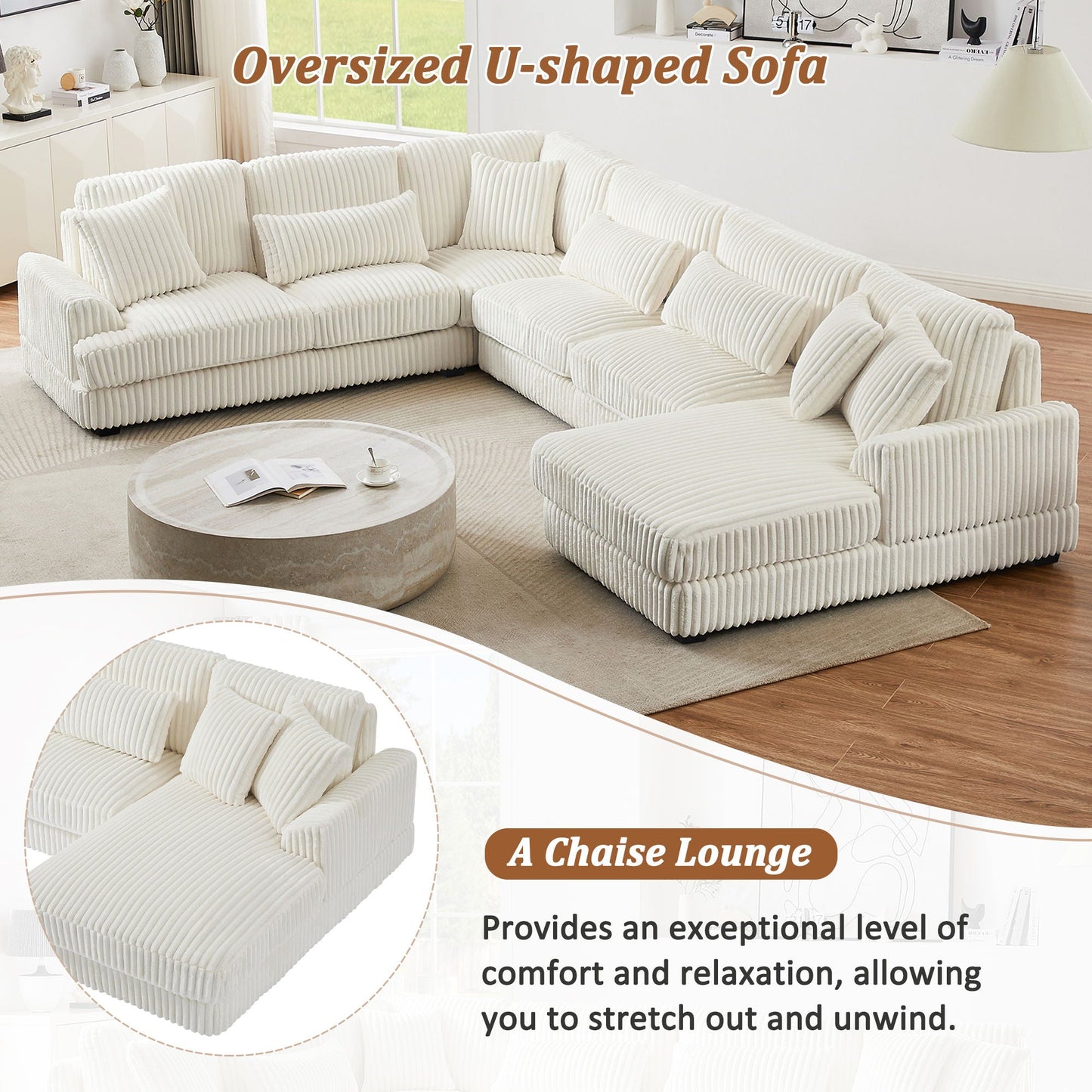 Oversized Sectional Sofa U - Shaped Sofa Couch Modern Sofa Upholstered In Soft With A Chaise Lounge For Living Room