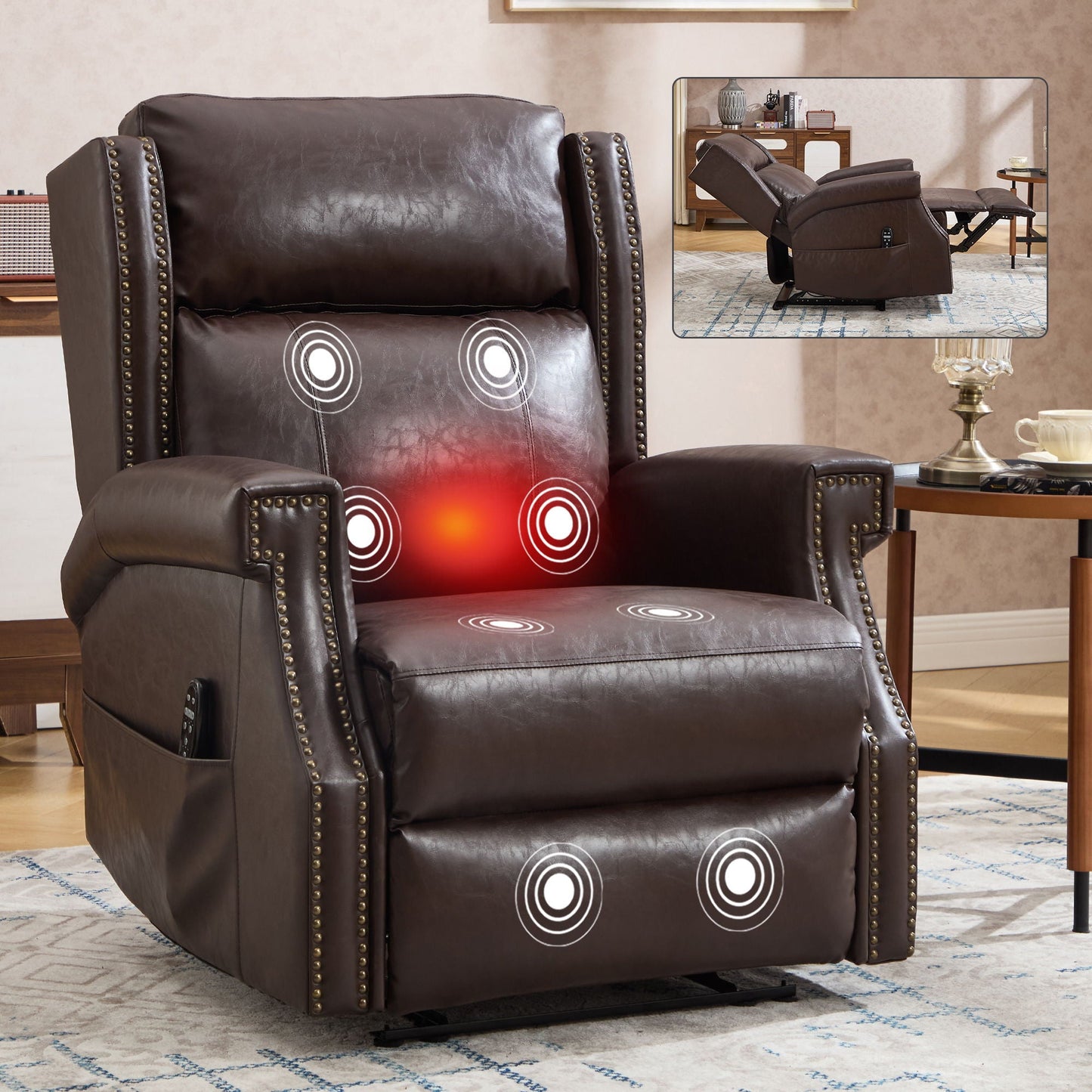 Manual Recliner Chair  With Heavy Duty Motion Mechanism, 8 Vibrating Nodes And 3 Massage Modes For Living Room