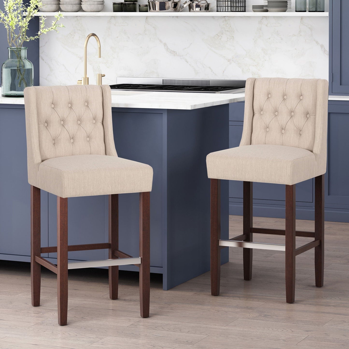 Solstara Upholstered Dining Barstool with Button Tufted and Wing Back