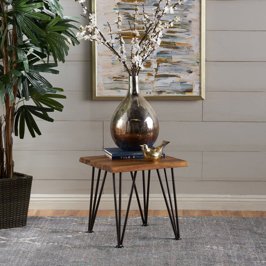 Zenith Outdoor Industrial Accent Table Set of 2 - Teak