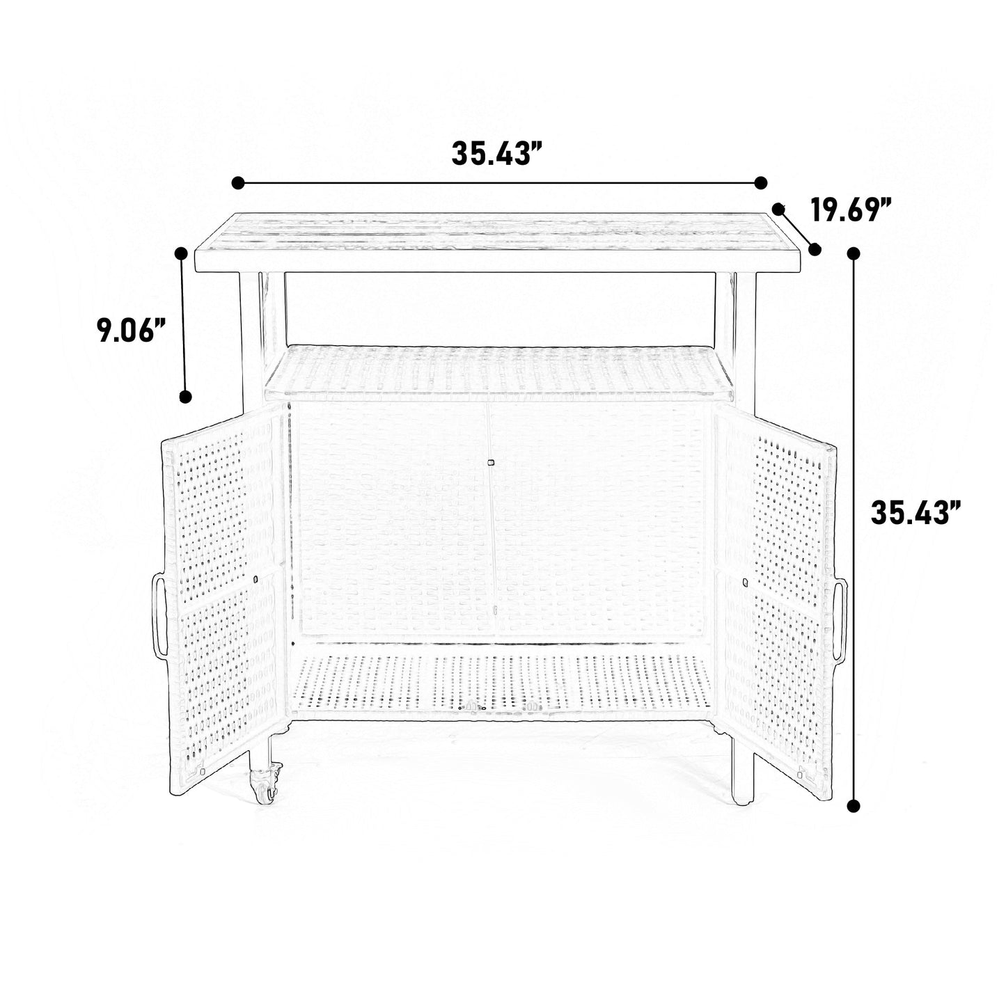 Outdoor Wicker Bar Cart with Wheels