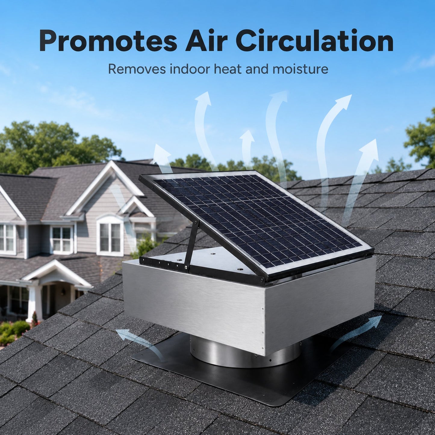 12" Stainless Steel Solar Roof Vent Fan, 40W Tilt Adjustable Solar Panel
