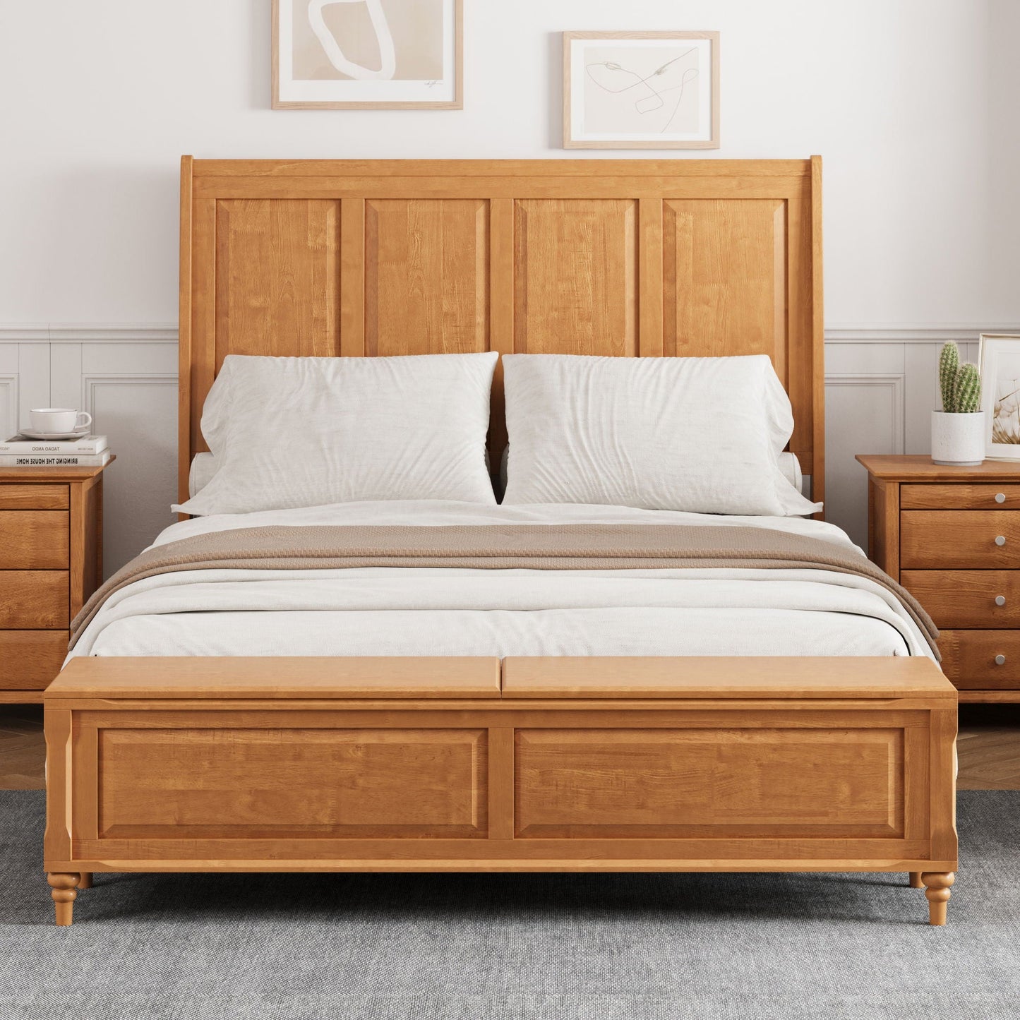 Sleigh Bed Frame With Tall Headboard And Storage Bench